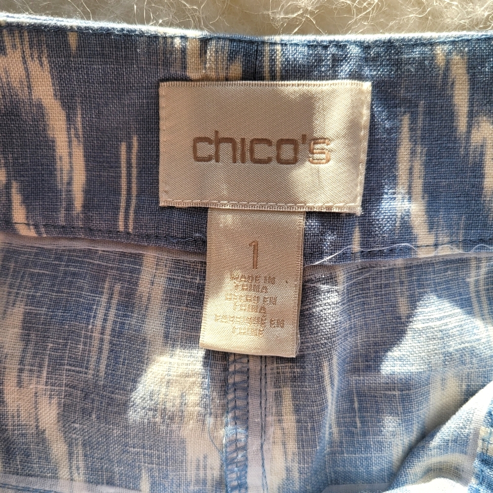 Chico's Ikat Linen Pants blue white size 1 - Picture 7 of 9